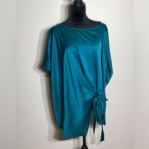 Lane Bryant Teal Short Sleeve Front Tie Blouse Size 18/20